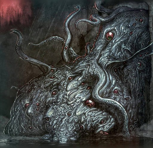 An illustration of a shoggoth, a a character from a science fiction story.