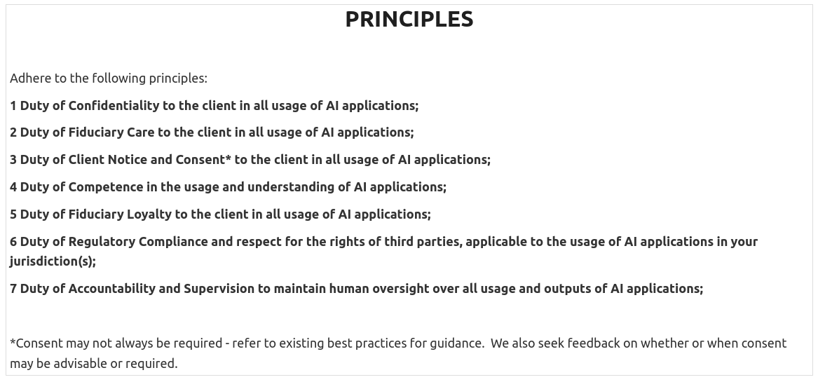 List of seven principles from the discussion paper