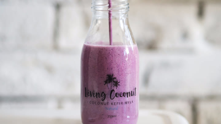 Our delicious blueberry and coconut kefir smoothie.