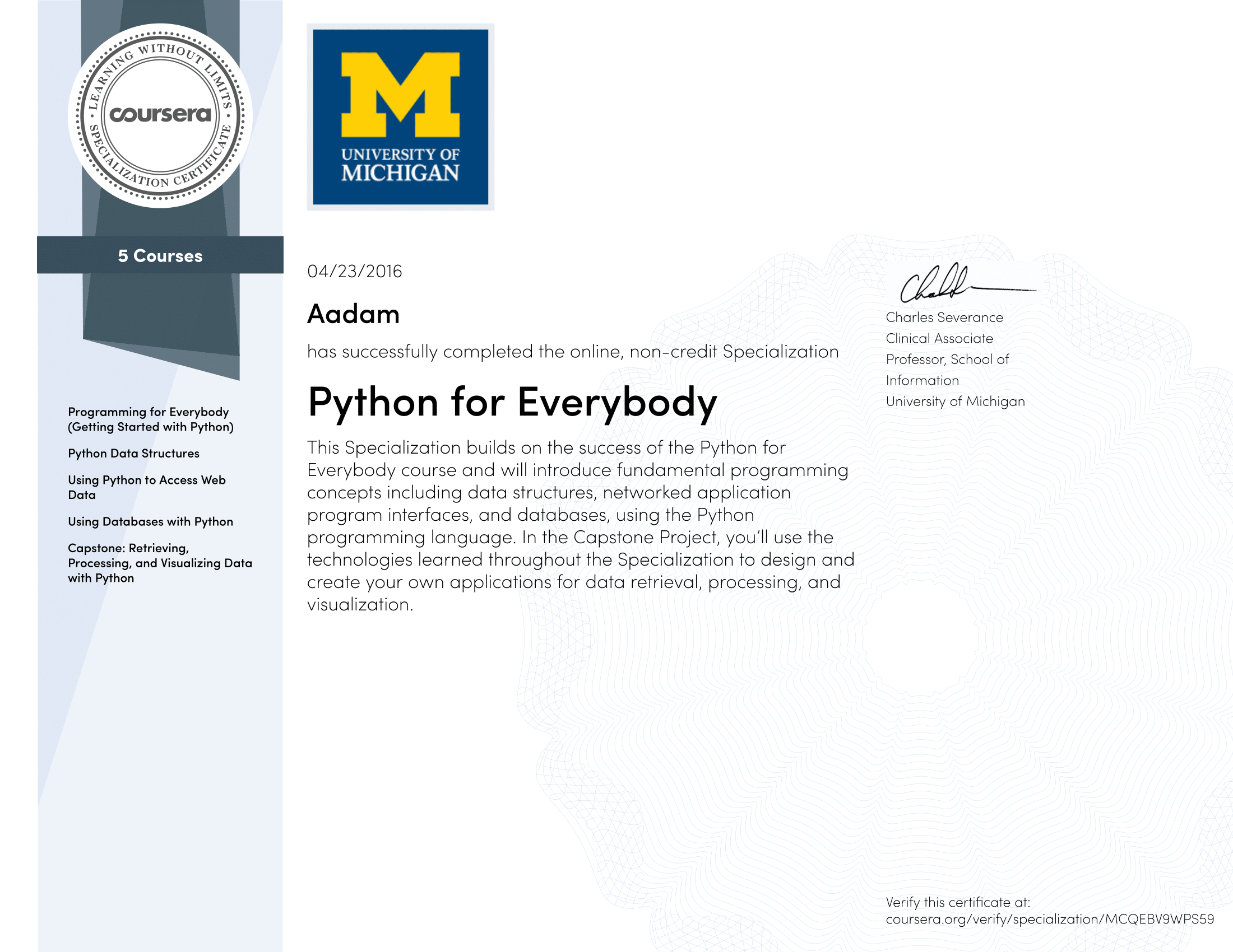 Python for Everybody Specialization