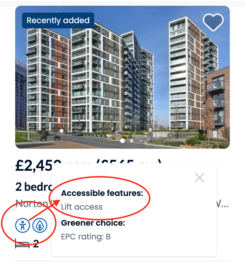 OnTheMarket Accessible Features Screenshot