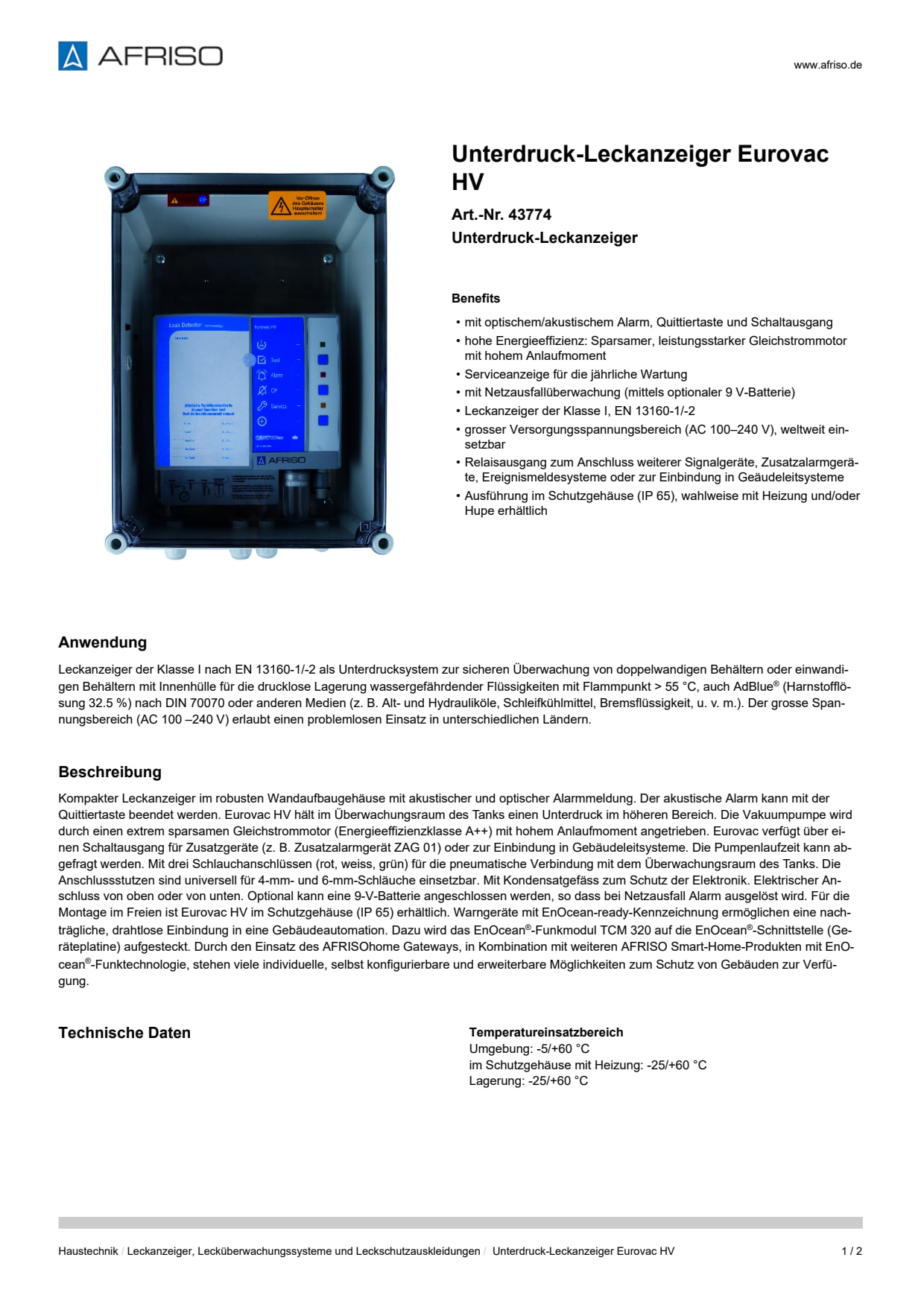 AFRISO_UNTERDRUCK-LECKANZEIGER-EUROVAC-HV-UNTERDRUCK-LECKANZEIGER_43774_DEU_CHE.PDF