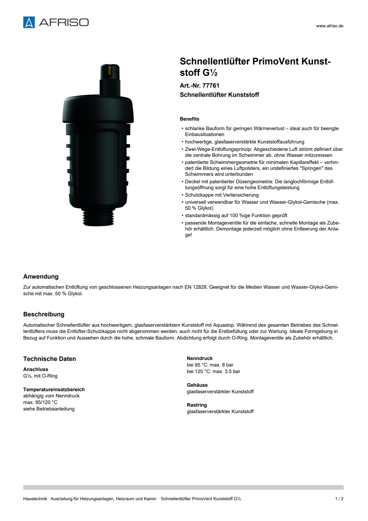 AFRISO_SCHNELLENTLUEFTER-PRIMOVENT-KUNSTSTOFF-G--SCHNELLENTLUEFTER-KUNSTSTOFF_77761_DEU_CHE.PDF