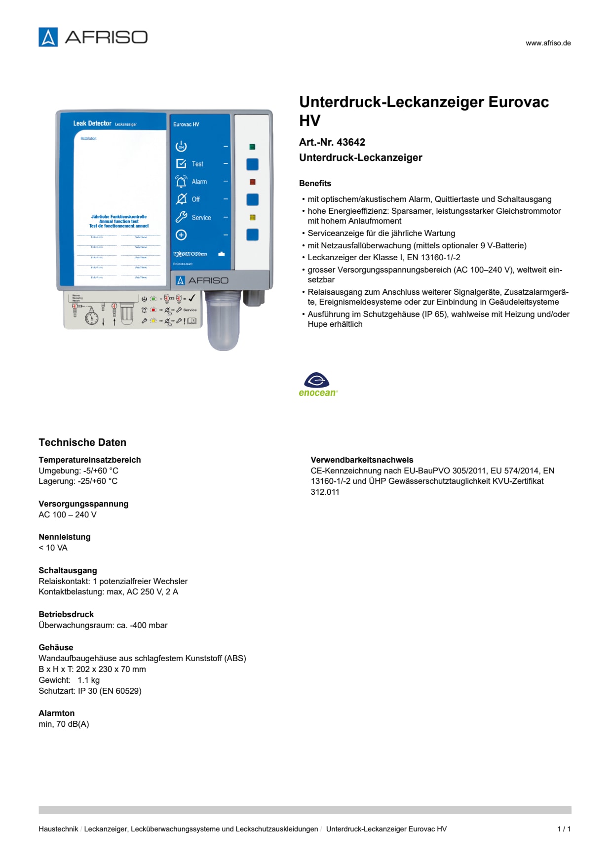 AFRISO_UNTERDRUCK-LECKANZEIGER-EUROVAC-HV-UNTERDRUCK-LECKANZEIGER_43642_DEU_CHE.PDF