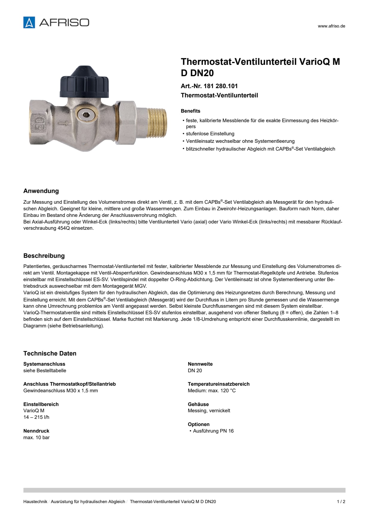 AFRISO_DATENBLATT_THERMOSTAT-VENTILUNTERTEIL_VARIOQ-M_D-DN20_181-280-101_DEU_DEU.PDF