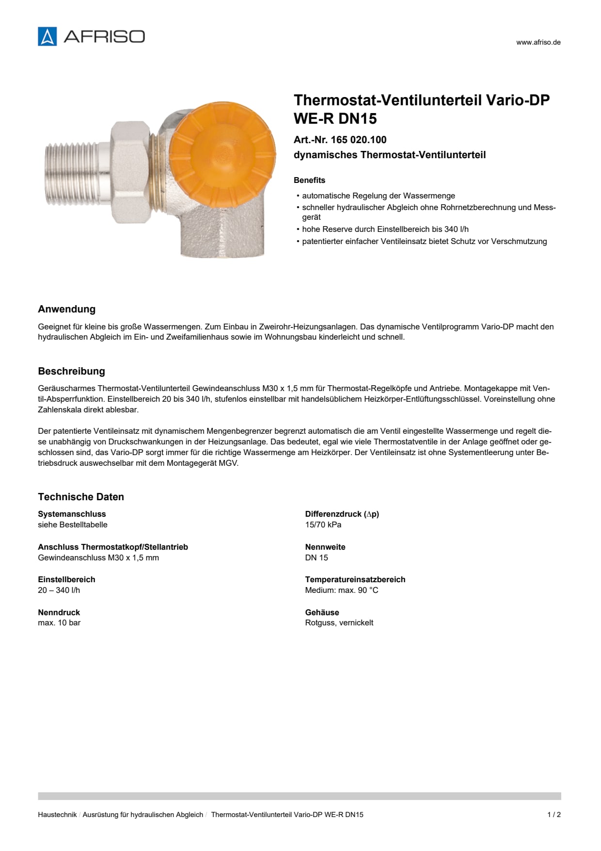 AFRISO_DATENBLATT_THERMOSTAT-VENTILUNTERTEIL_VARIO-DP_WE-R-DN15_165-020-100_DEU_DEU.PDF