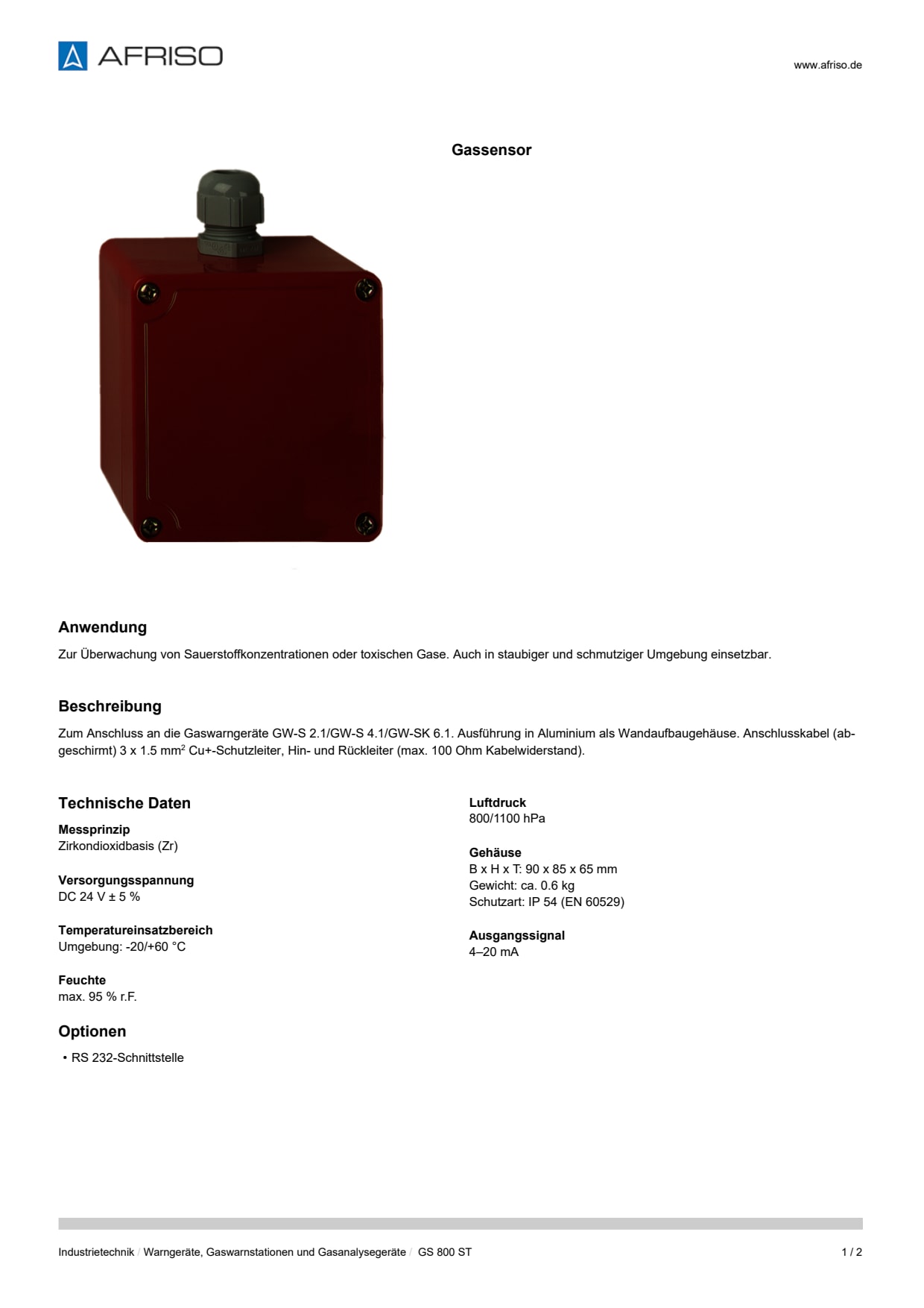AFRISO_DATENBLATT_GASSENSOR_GS-800-ST_P2917_DEU_CHE.PDF