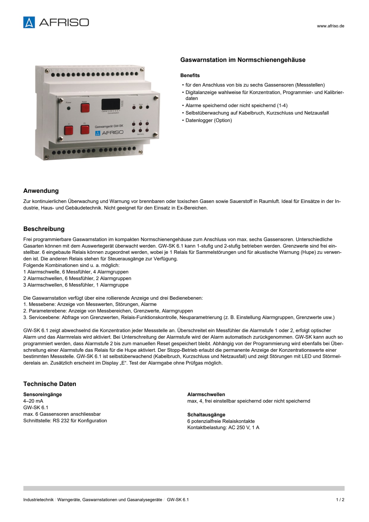 AFRISO_DATENBLATT_GASWARNSTATION-IM-NORMSCHIENENGEHAEUSE_GW-SK-6-1_P2895_DEU_CHE.PDF