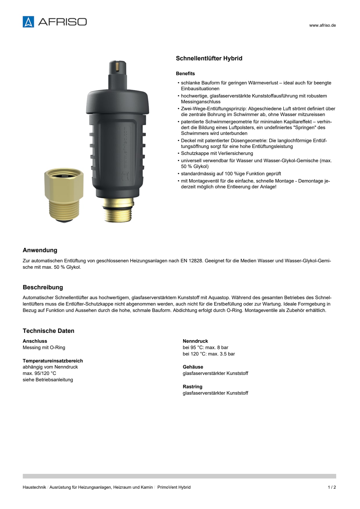 AFRISO_DATENBLATT_SCHNELLENTLUEFTER-HYBRID_PRIMOVENT-HYBRID_P31744_DEU_CHE.PDF