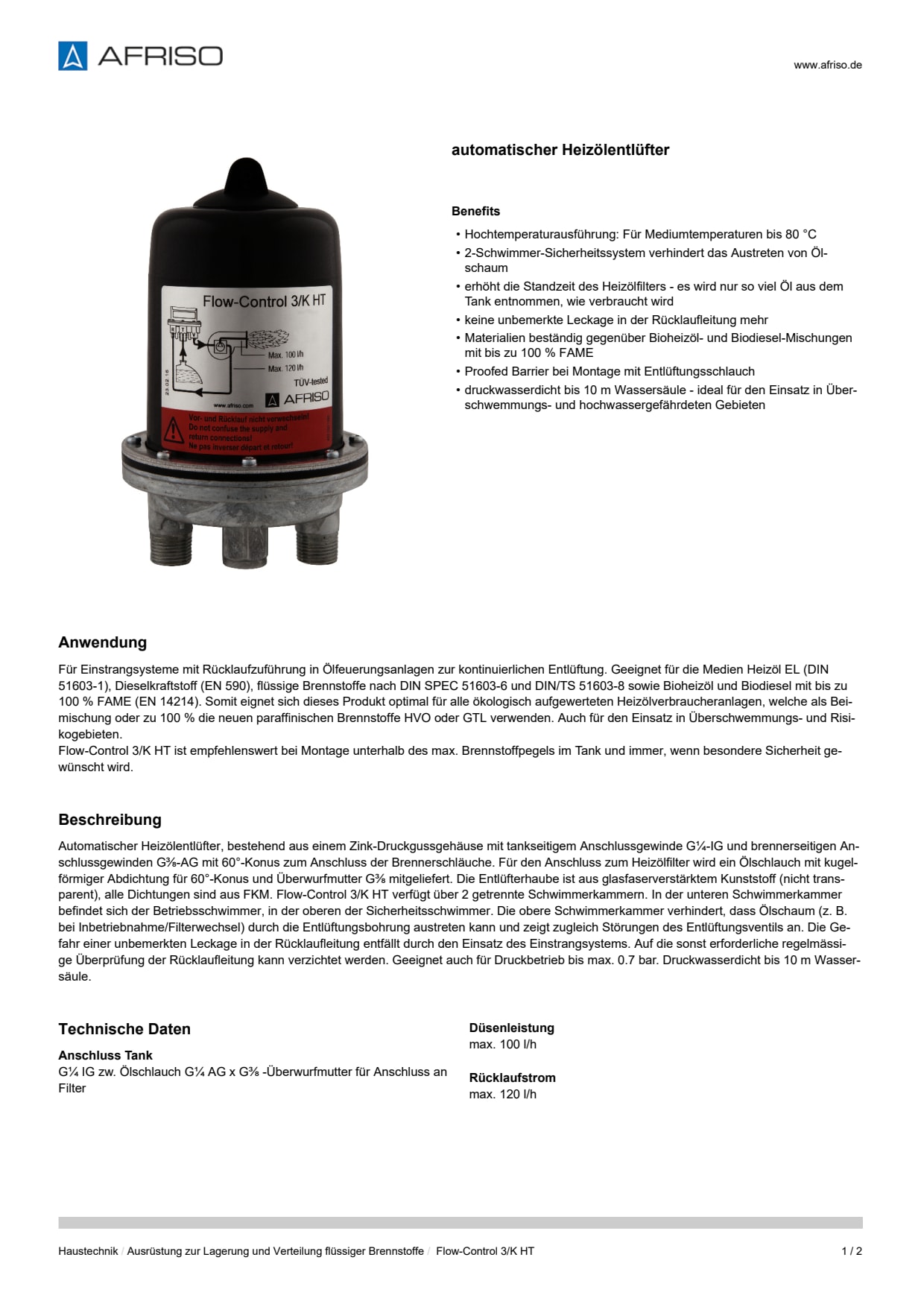 AFRISO_DATENBLATT_AUTOMATISCHER-HEIZOELENTLUEFTER_FLOW-CONTROL-3-K-HT_P31625_DEU_CHE.PDF