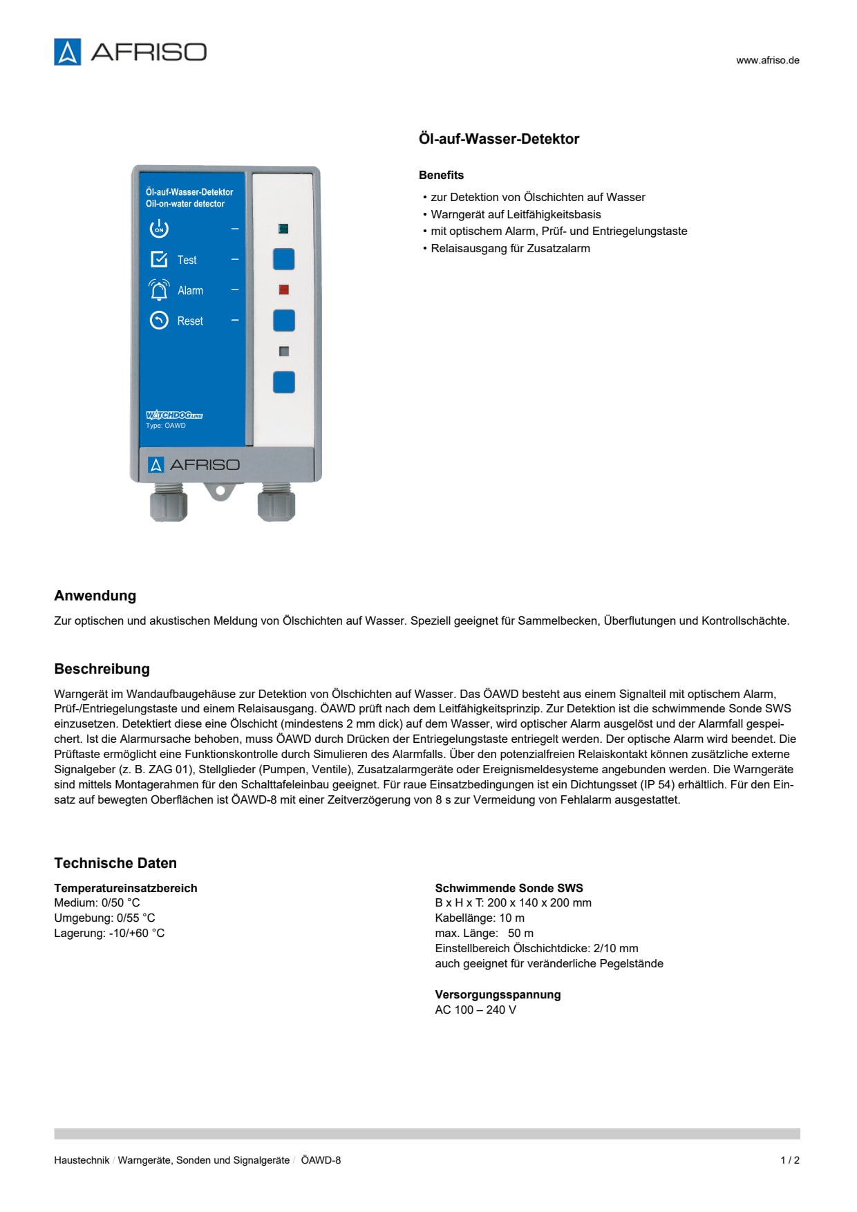 AFRISO_DATENBLATT_OEL-AUF-WASSER-DETEKTOR_OEAWD-8_P31319_DEU_CHE.PDF