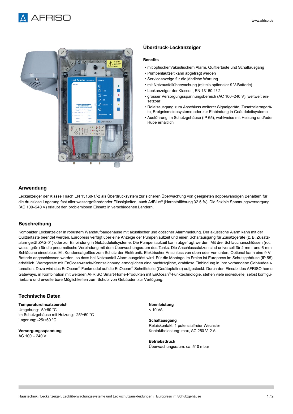 AFRISO_DATENBLATT_UEBERDRUCK-LECKANZEIGER_EUROPRESS-IM-SCHUTZGEHAEUSE_P31253_DEU_CHE.PDF