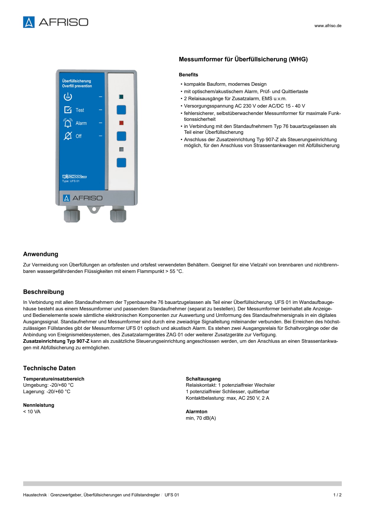 AFRISO_DATENBLATT_MESSUMFORMER-FUER-UEBERFUELLSICHERUNG--WHG-_UFS-01_P31205_DEU_CHE.PDF