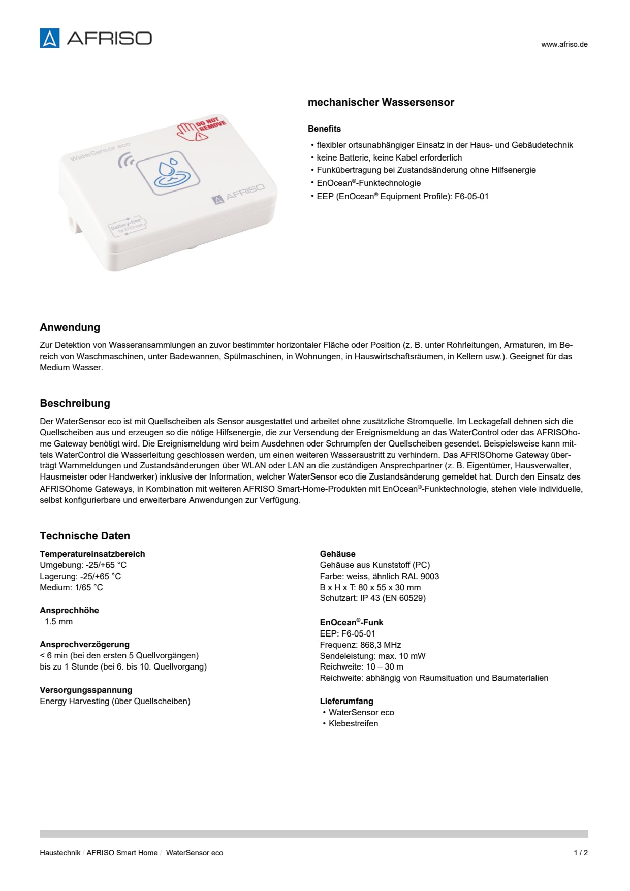 AFRISO_DATENBLATT_MECHANISCHER-WASSERSENSOR_WATERSENSOR-ECO_P32852_DEU_CHE.PDF