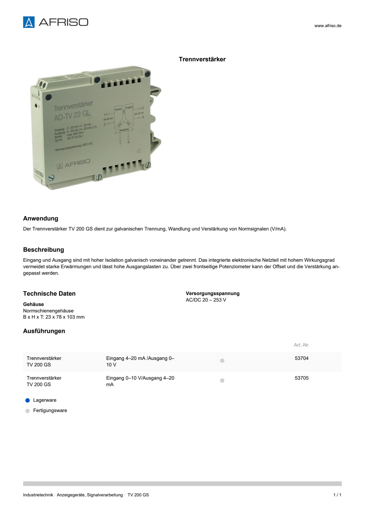 AFRISO_DATENBLATT_TRENNVERSTAERKER_TV-200-GS_P31962_DEU_CHE.PDF