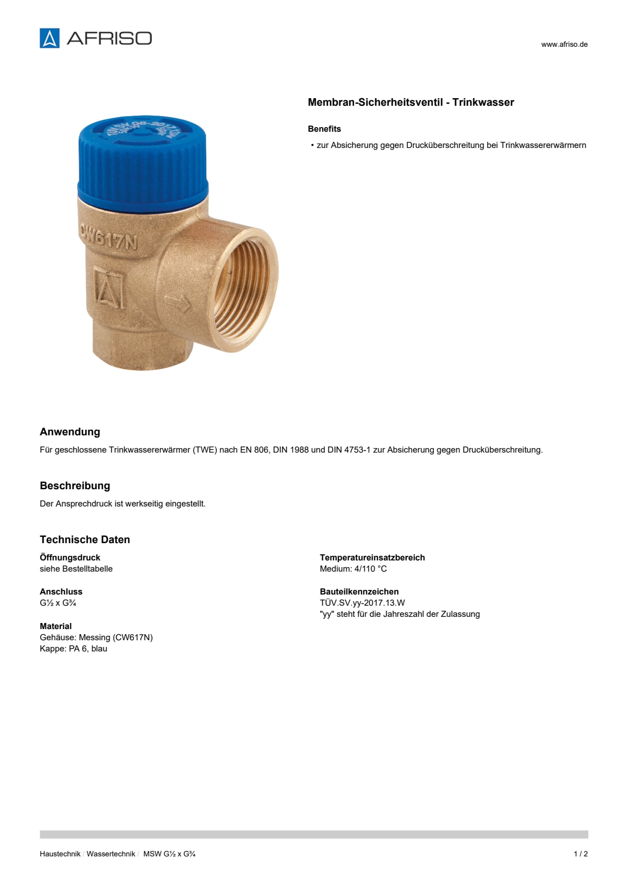 AFRISO_DATENBLATT_MEMBRAN-SICHERHEITSVENTIL--TRINKWASSER_MSW-G1-2-X-G3-4_P31859_DEU_CHE.PDF