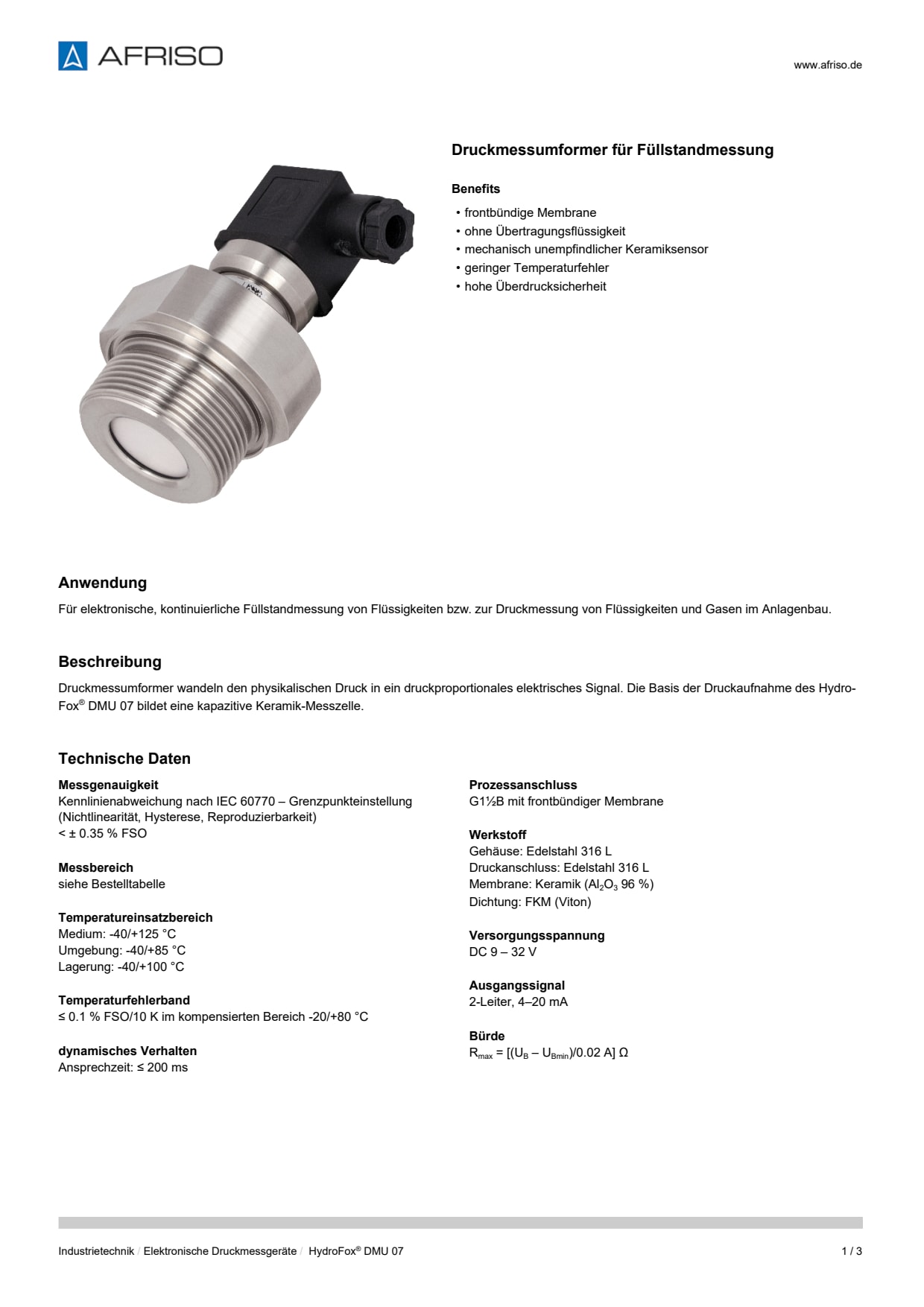 AFRISO_DATENBLATT_DRUCKMESSUMFORMER-FUER-FUELLSTANDMESSUNG_HYDROFOX-DMU-07_P34076_DEU_CHE.PDF