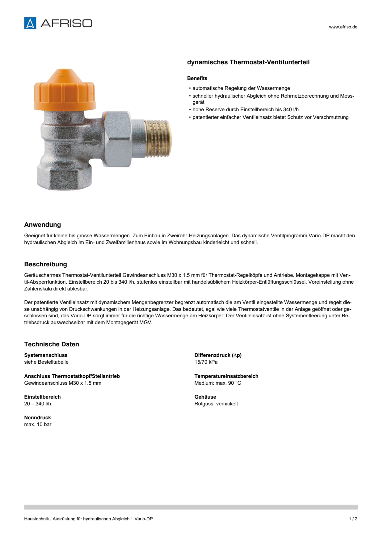 AFRISO_DATENBLATT_DYNAMISCHES-THERMOSTAT-VENTILUNTERTEIL_VARIO-DP_P39312_DEU_CHE.PDF