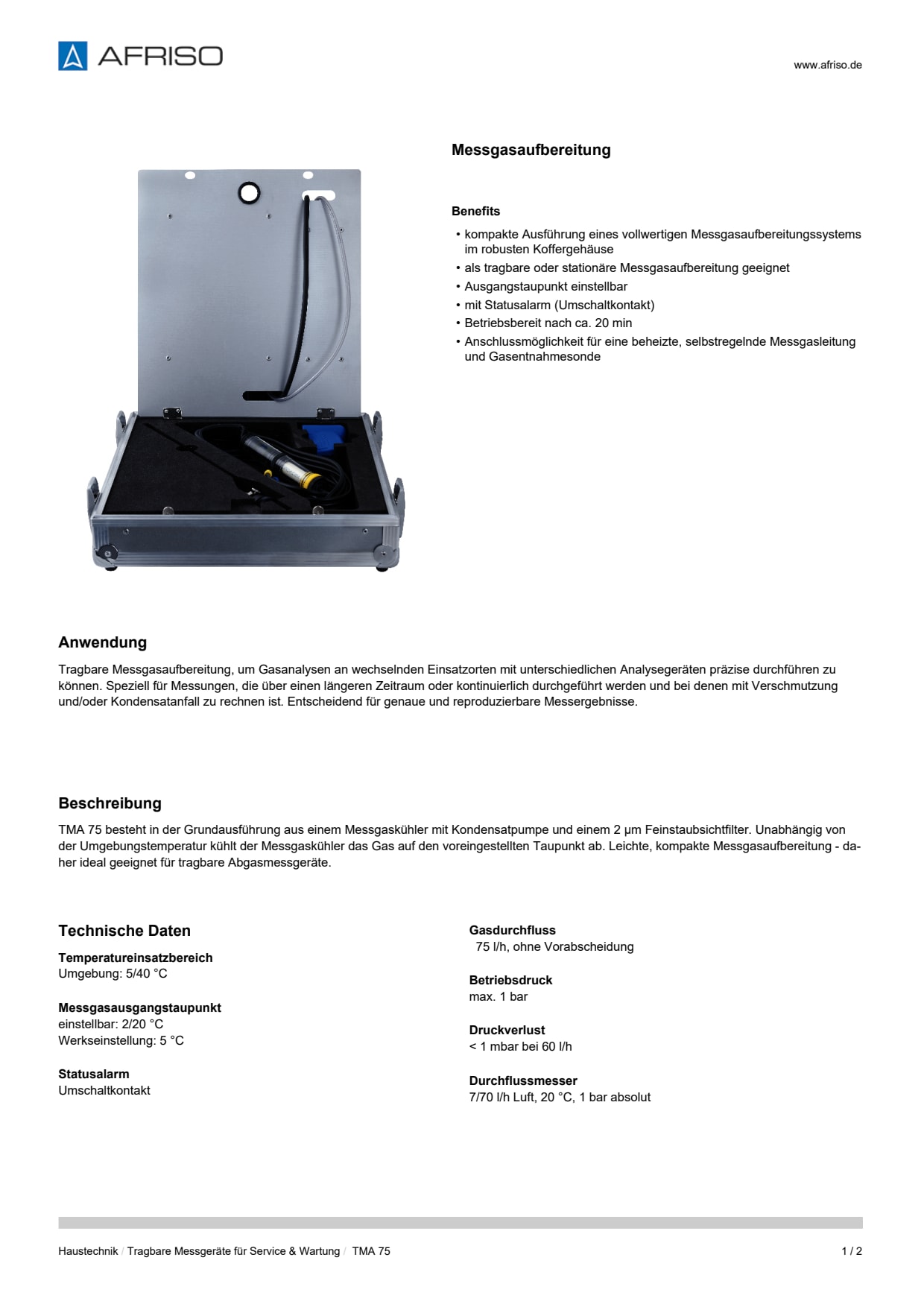 AFRISO_DATENBLATT_MESSGASAUFBEREITUNG_TMA-75_P54727_DEU_CHE.PDF