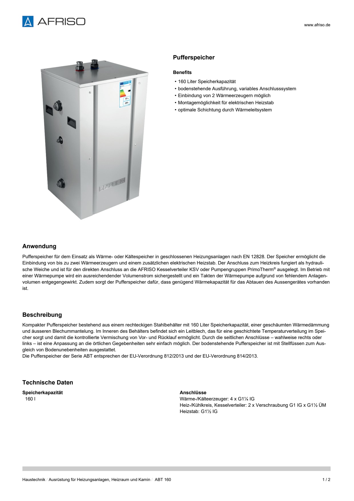 AFRISO_DATENBLATT_PUFFERSPEICHER_ABT-160_P63795_DEU_CHE.PDF