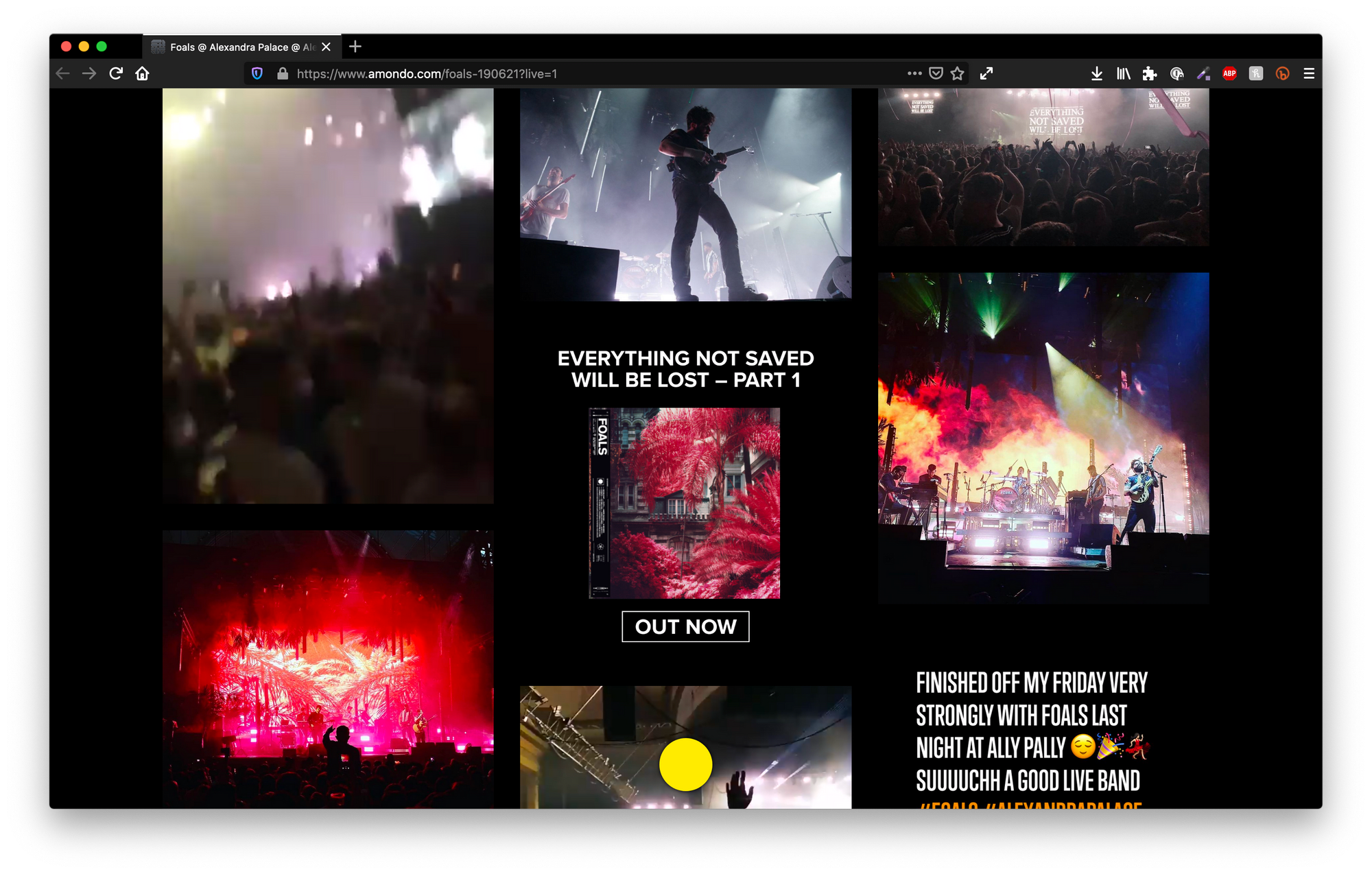 Promotional tile within Amondo Imprint - Foals @ Alexandra Palace