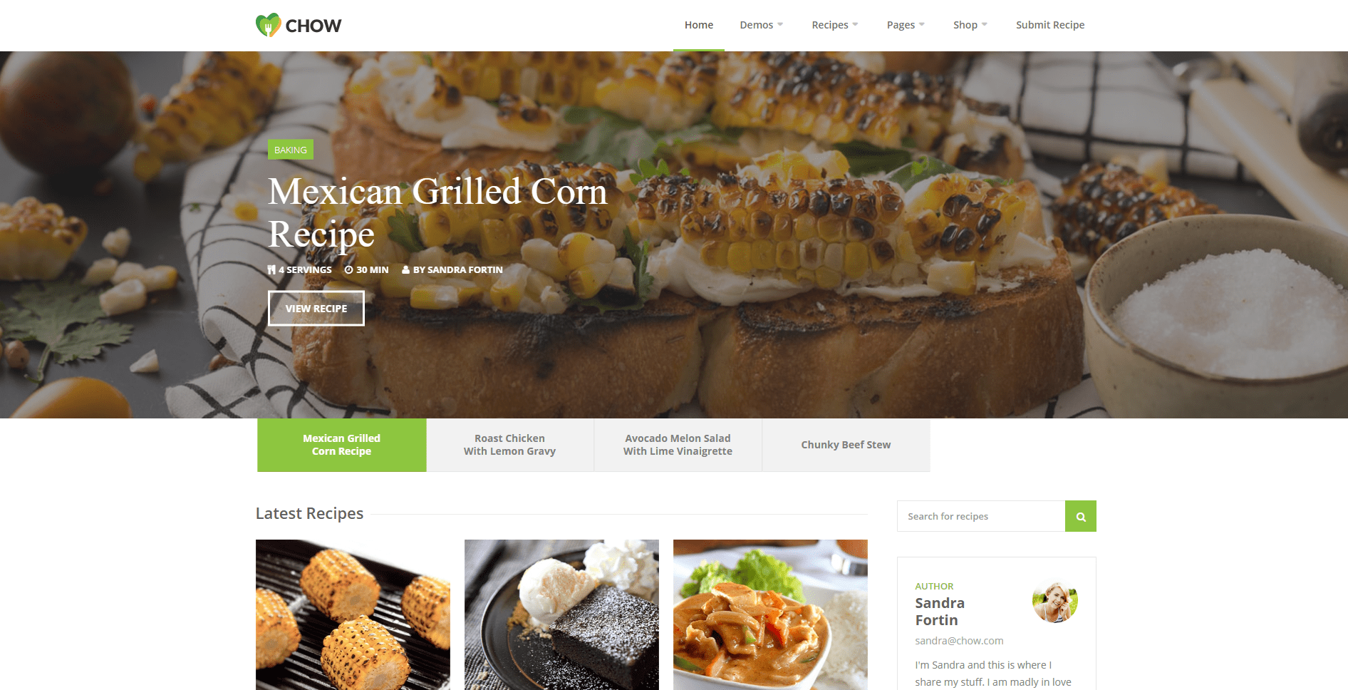 Chow - Recipes & Food Blog HTML Template