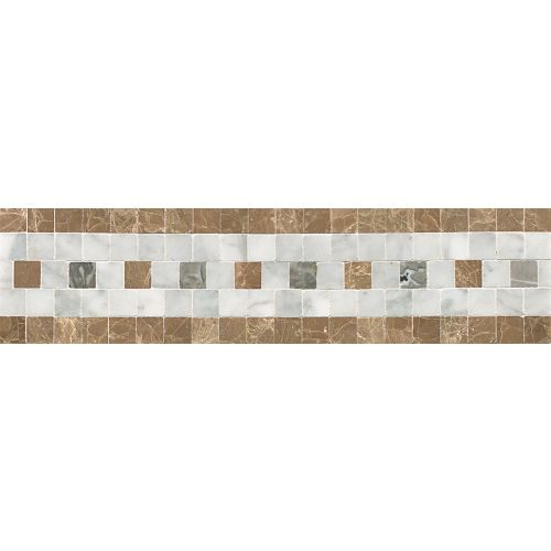 Mod Rocks 3" x 12" Deja Vu Honed Marble Border in White Carrara, Viburnum & Gris