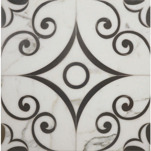 Suave 12" x 12" Frieze Marble Waterjet in Calacatta Gold & Stainless Steel