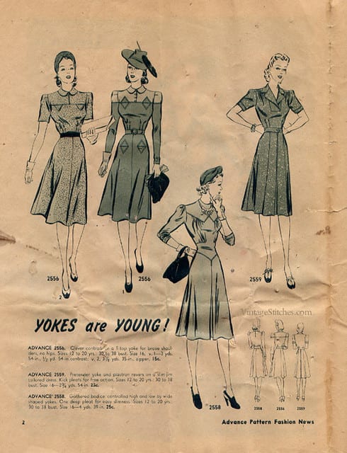 Drawings of 1940s utility fashion 