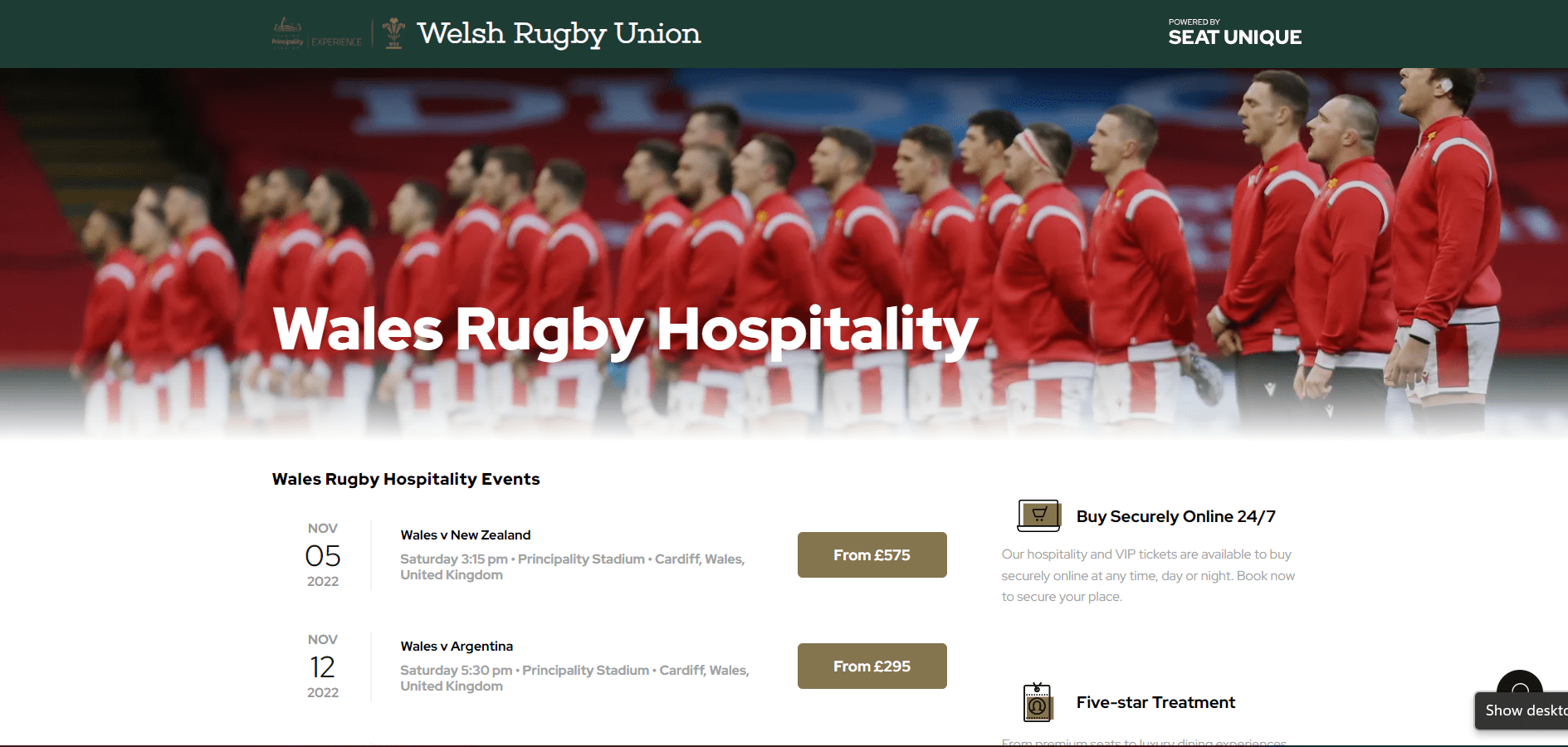 Welsh Rugby Union white label website powered by Seat Unique