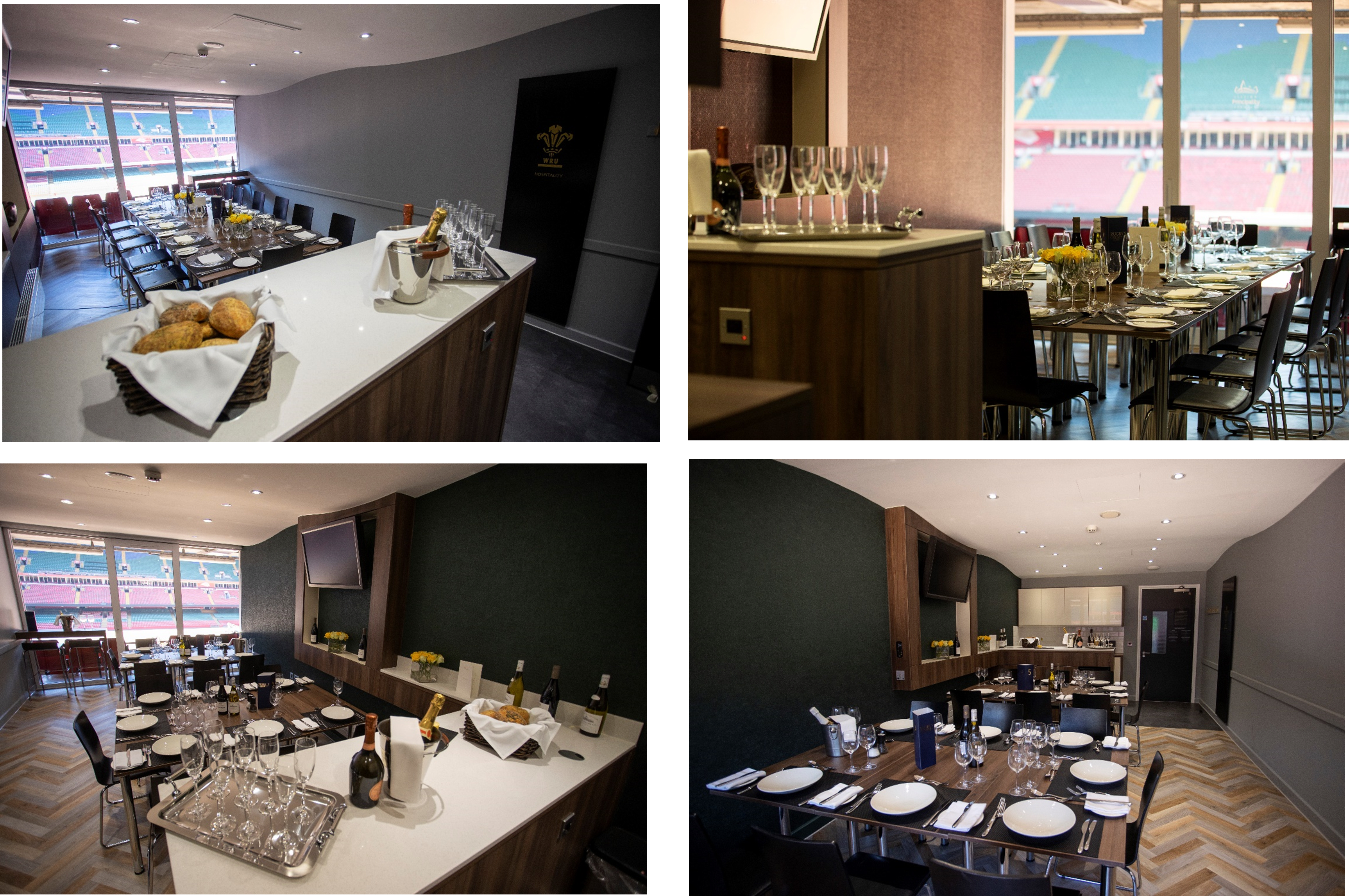 Private suite hospitality including set table and drinks at the Principality Stadium