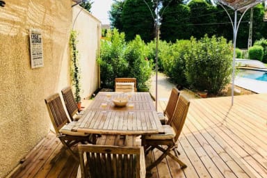 Teak terrace with outside dinning area