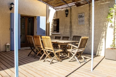 Teak terrace with outside dinning area