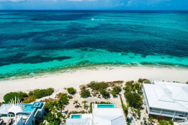 Bird's eye view of Villa Sandpiper and Grace Bay Beach.
