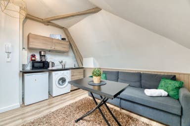 Cuisine ouverte sur séjour aménagée et équipée