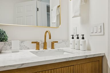 Fully renovated master bathroom with open shower and soaker tub!