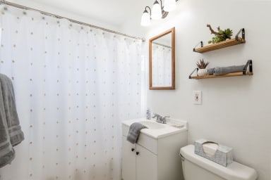 mirror, bathtube, toilette, lamps