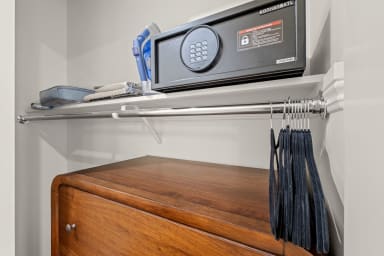 Stay worry-free with essentials and a secure safety deposit box.