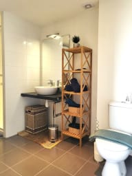 une salle d'eau avec WC, sèche-cheveux