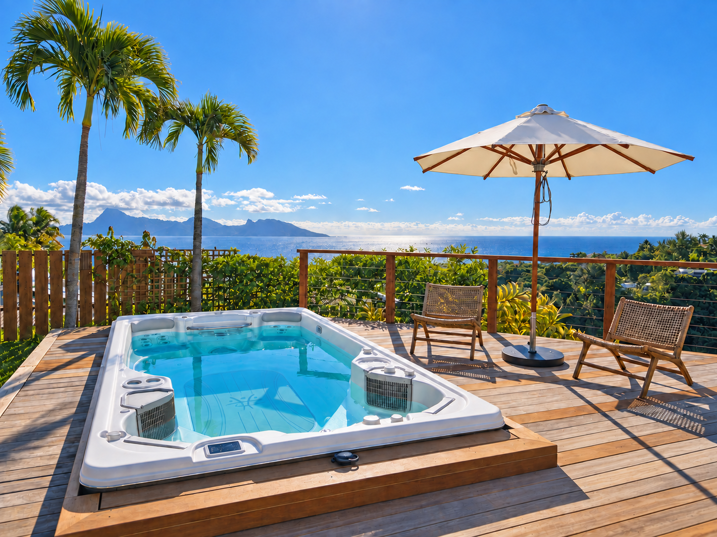 Villa Manuiti : spa de nage avec vue sur Moorea