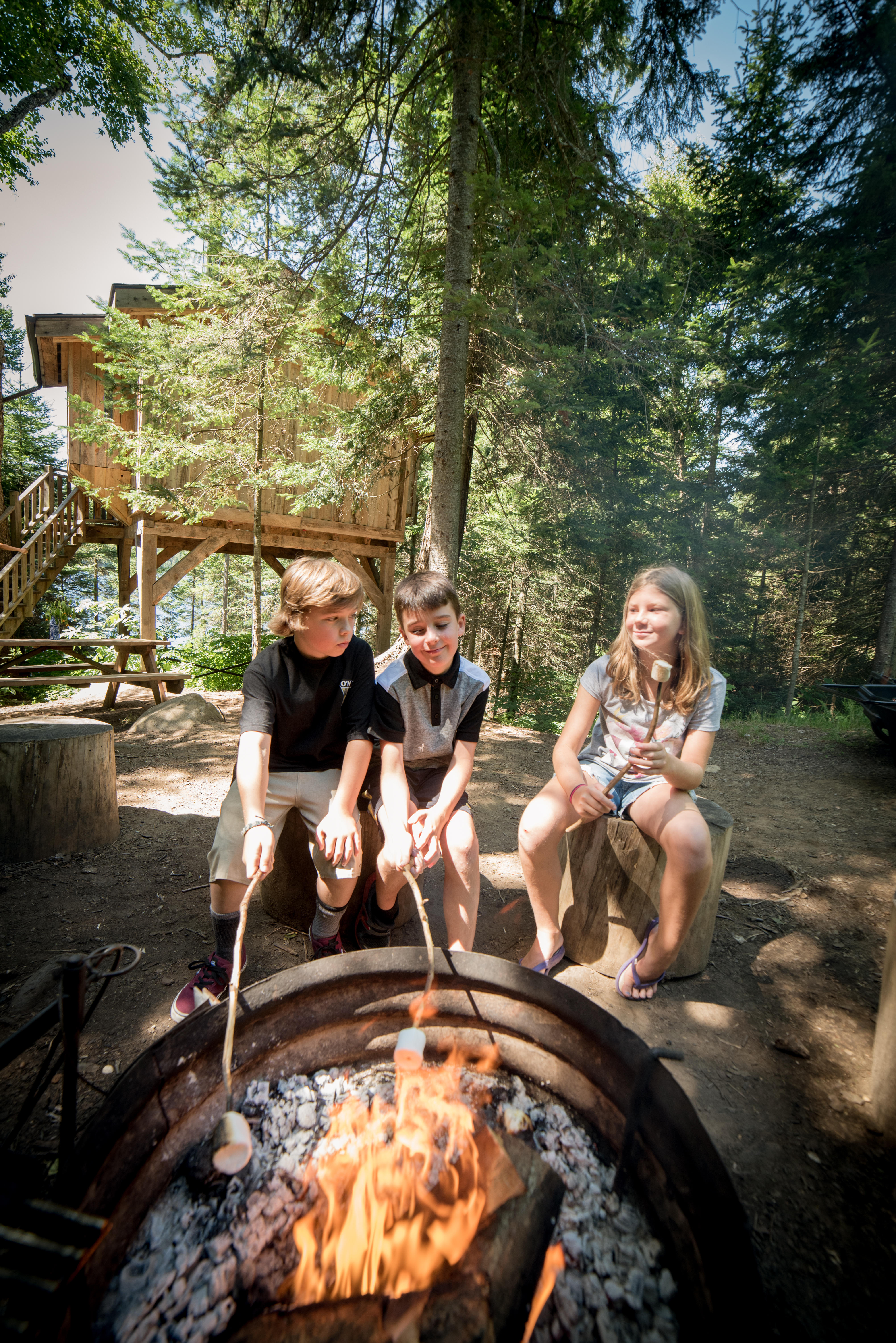 Inside a warm treehouse at Les Refuges Perchés
