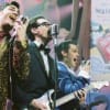 Production photo: the Big Bopper, Buddy Holly and Richie Valens