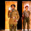 James Phelips as Iago, Tonderai Munyeu as Othello and Elizabeth Crarer as Desdemona