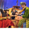 Claire Greenway (Ladybird), Tom Gillies (James) and Iwan Tudor (Grasshopper) in James and the Giant Peach