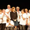 Princess Beatrice on the Garrick stage with performers from My-Inter Theatre Company