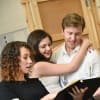 Sarah Kempton (Elinor Dashwood), Alice Imelda (Marianne Dashwood) and Thomas Richardson (Colonel Brandon) in rehearsal