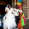 Demetrius (Ciaran O'Brien), Helena (Amanda Wilkin), Hermia (Faith Omole) and Lysander (Ekow Quartey)