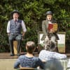 James Mack Victoria Blunt and Rosalind Lailey in The Hound of the Baskervilles at The Watermill Theatre Garden