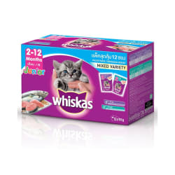 Whiskas วิสกัส อาหารเปียก แบบแพ็ค สำหรับลูกแมว รวม 2 รส 85 kg 12 ชิ้น