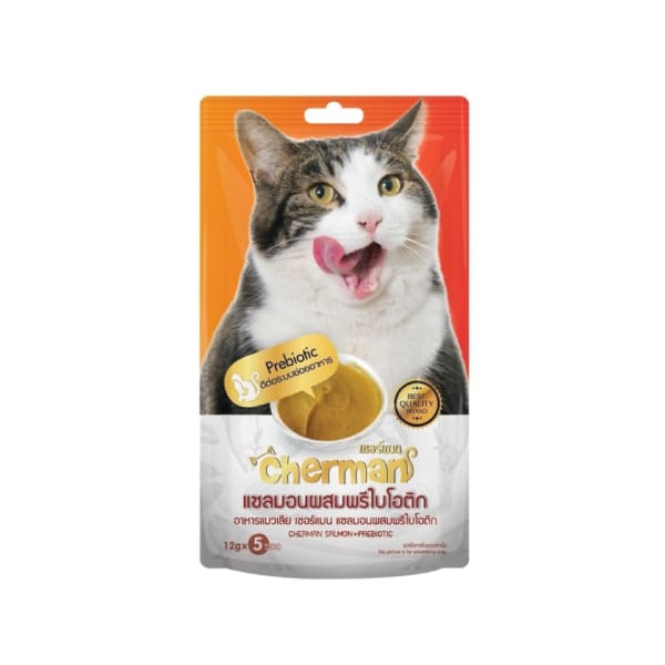 Cherman เชอร์แมน อาหารเปียกซอง รสแซลมอนผสมพรีไบโอติกสำหรับแมวโตทุกสายพันธุ์ 60 g